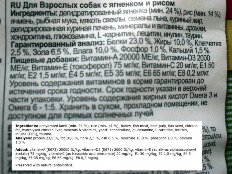 обзор состава корма
