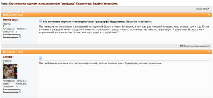 Отзывы владельцев собак о корме Грандорф